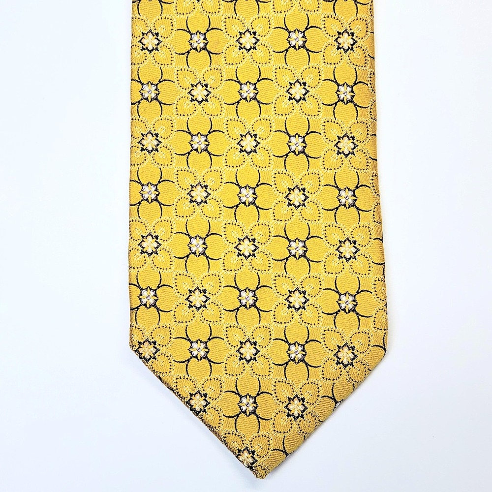 Ermenegildo Zegna Tie Mens One Size Yellow Floral Silk Jacquard Made In Italy
